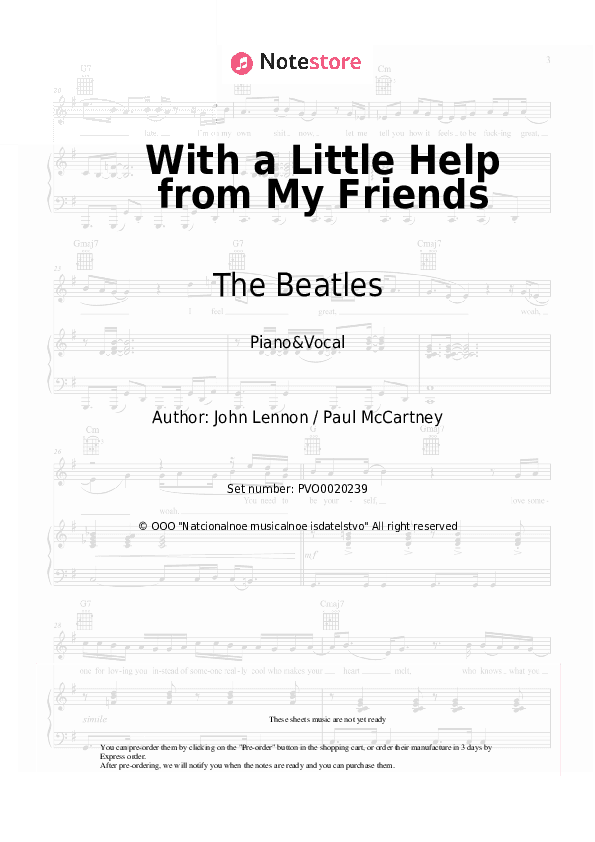 With a Little Help from My Friends - The Beatles Piano Sheet Music with the Voice part - Piano&Vocal