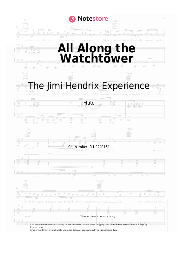 All Along the Watchtower - The Jimi Hendrix Experience Flute Sheet Music - Flute