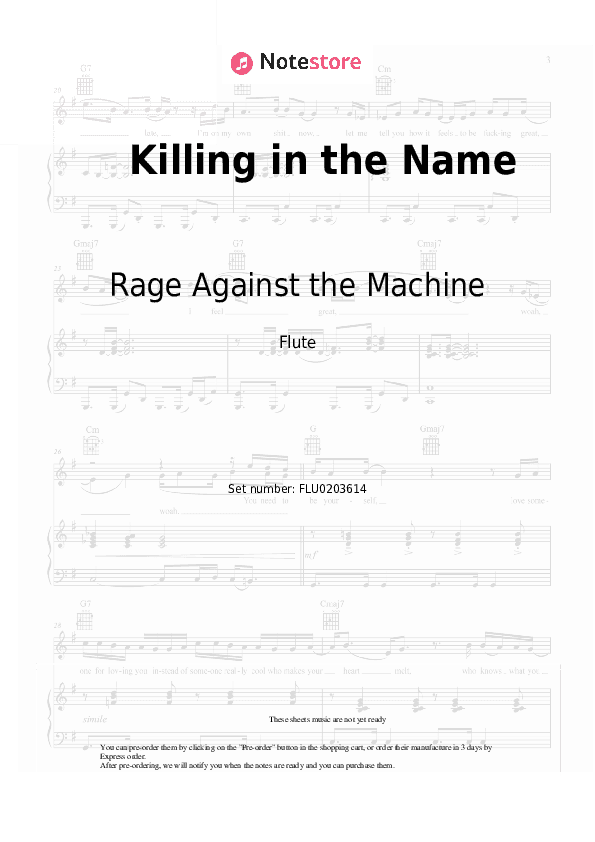 Killing in the Name - Rage Against the Machine Flute Sheet Music - Flute