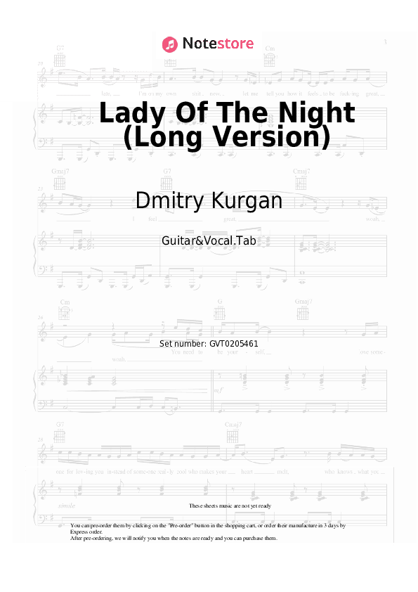 Lady Of The Night (Long Version) - Dmitry Kurgan Chords and Voice - Guitar&Vocal.Tab