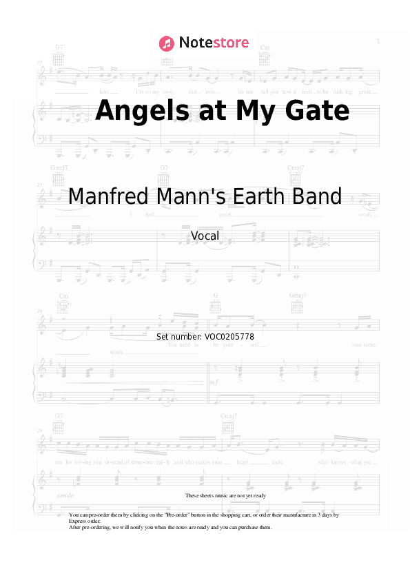 Angels at My Gate - Manfred Mann's Earth Band Vocal Sheet Music - Vocal