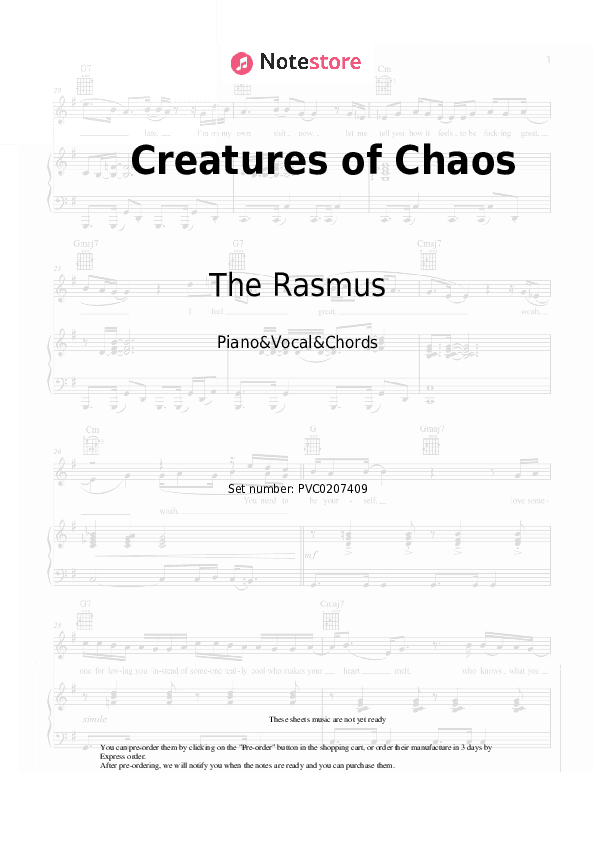 Creatures of Chaos - The Rasmus Piano Sheet Music with the Vocal and Chords - Piano&Vocal&Chords