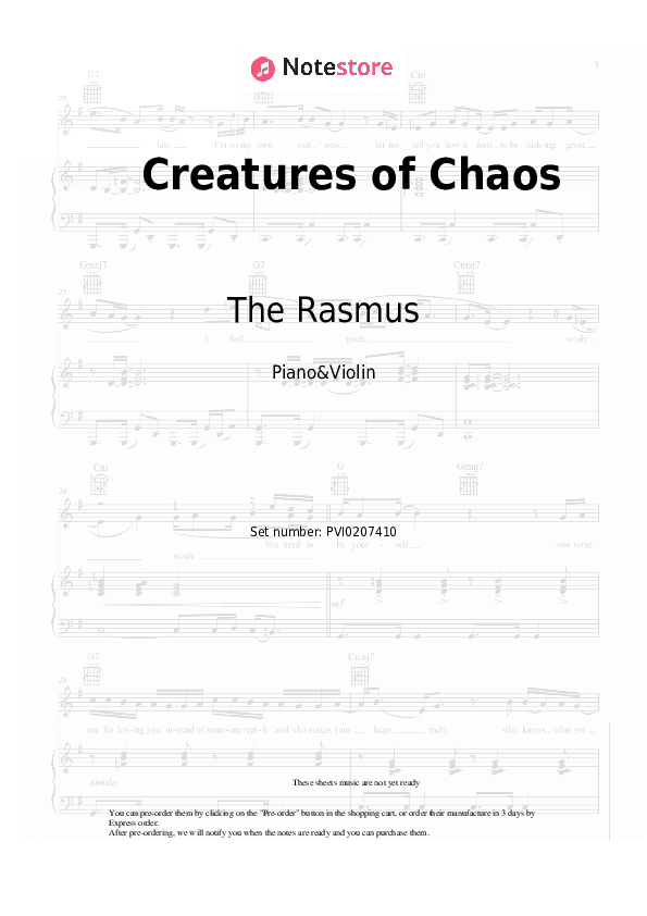 Creatures of Chaos - The Rasmus Piano Sheet Music and Violin - Piano&Violin