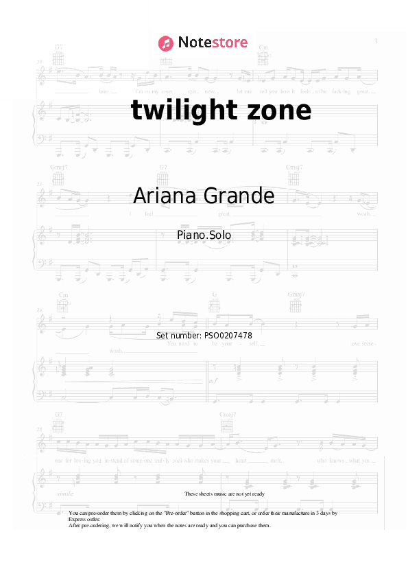 twilight zone - Ariana Grande Piano Sheet Music - Piano.Solo