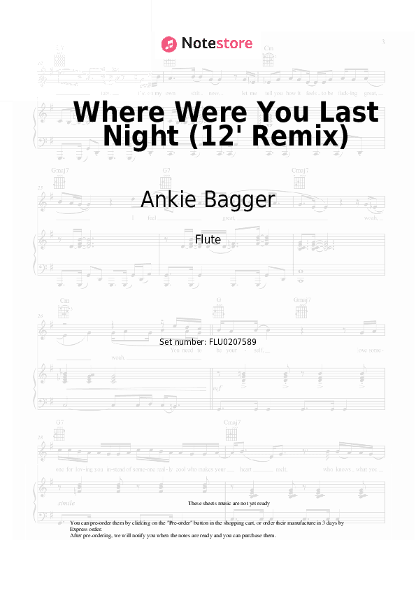Where Were You Last Night (12' Remix) - Ankie Bagger Flute Sheet Music - Flute