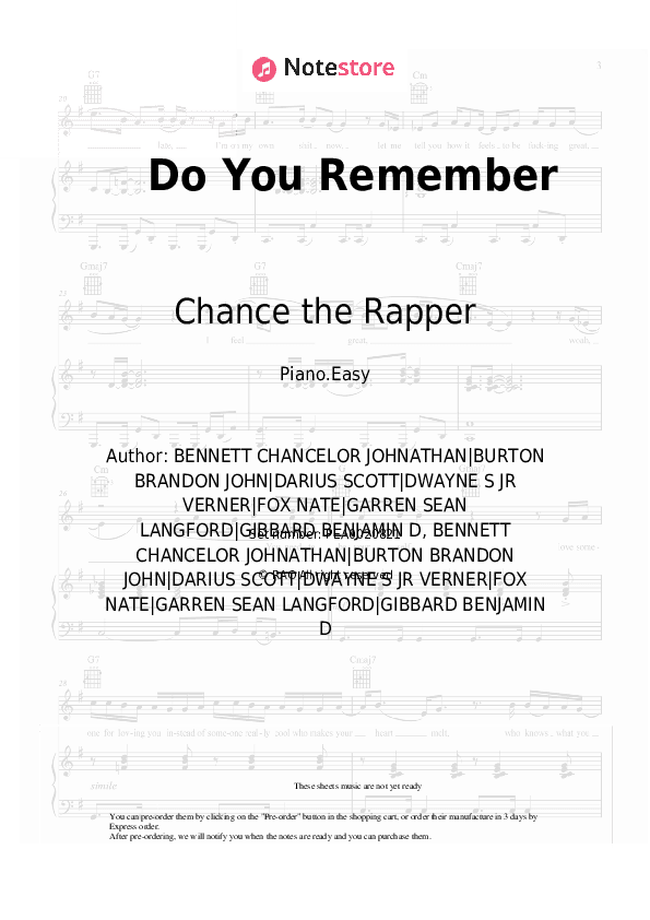 Do You Remember - Chance the Rapper, Benjamin Gibbard Piano Sheet Music Easy - Piano.Easy