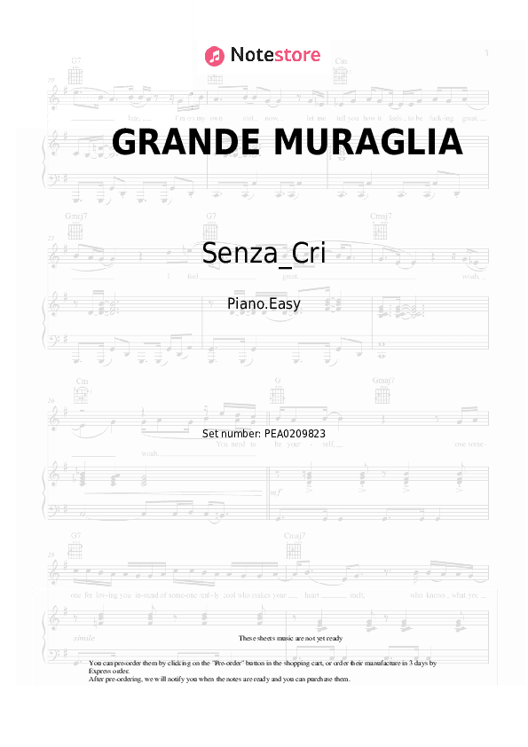 GRANDE MURAGLIA - Senza_Cri Piano Sheet Music Easy - Piano.Easy