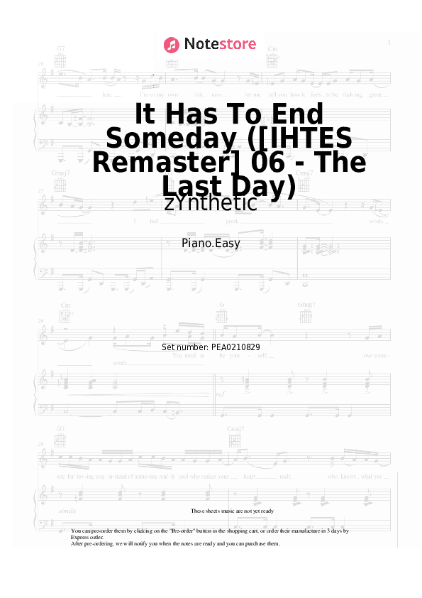 It Has To End Someday ([IHTES Remaster] 06 - The Last Day) - zYnthetic Piano Sheet Music Easy - Piano.Easy