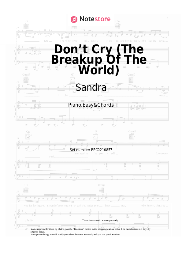 Don’t Cry (The Breakup Of The World) - Sandra Sheet Music Easy and Chords - Piano.Easy&Chords