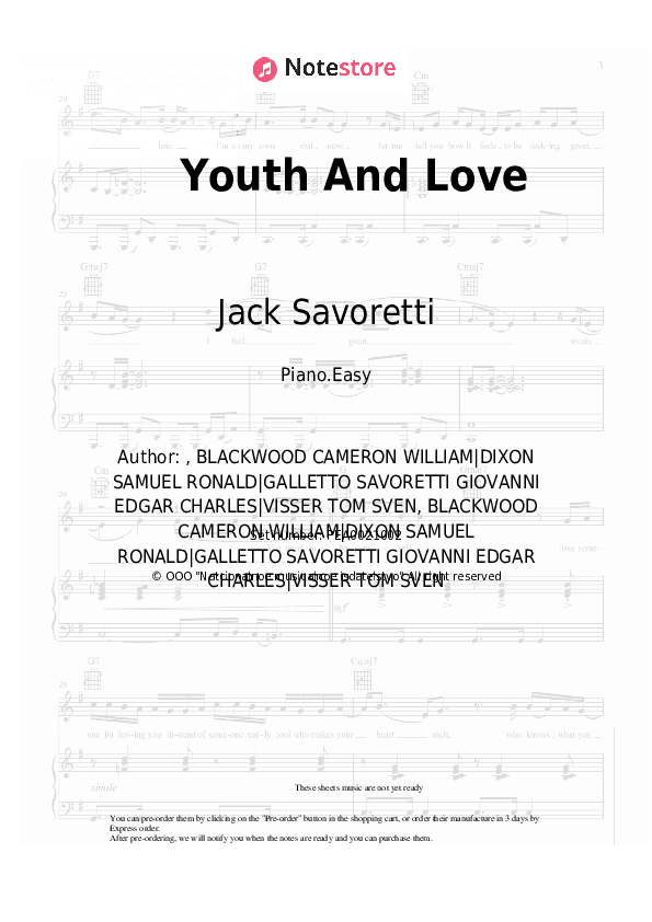 Youth And Love - Jack Savoretti, MIKA Piano Sheet Music Easy - Piano.Easy
