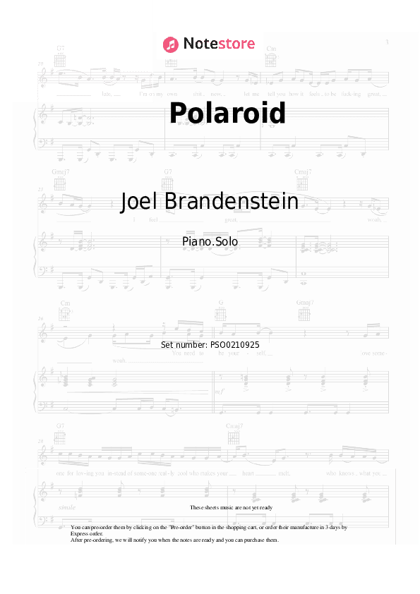 Polaroid - Joel Brandenstein Piano Sheet Music - Piano.Solo