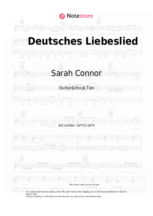 Deutsches Liebeslied - Sarah Connor Chords and Voice - Guitar&Vocal.Tab