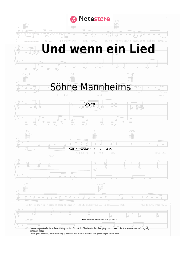 Und wenn ein Lied - Söhne Mannheims Vocal Sheet Music - Vocal