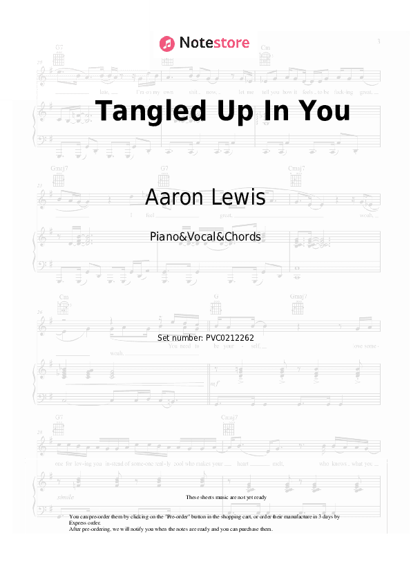 Tangled Up In You - Aaron Lewis Piano Sheet Music with the Vocal and Chords - Piano&Vocal&Chords