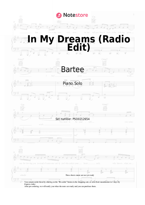 In My Dreams (Radio Edit) - Bartee Piano Sheet Music - Piano.Solo