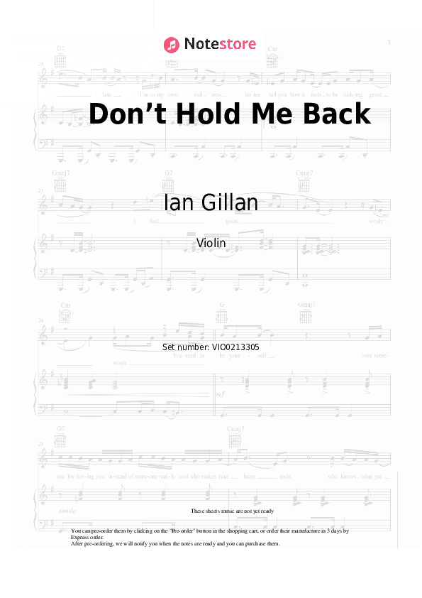 Don’t Hold Me Back - Ian Gillan Violin Sheet Music - Violin