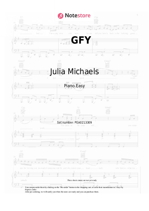 GFY - Julia Michaels Piano Sheet Music Easy - Piano.Easy