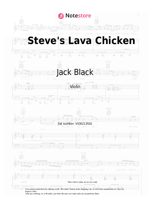 Steve's Lava Chicken (A Minecraft Movie Soundtrack) - Jack Black Violin Sheet Music - Violin