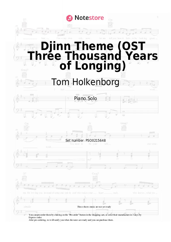 Djinn Theme (OST Three Thousand Years of Longing) - Tom Holkenborg Piano Sheet Music - Piano.Solo