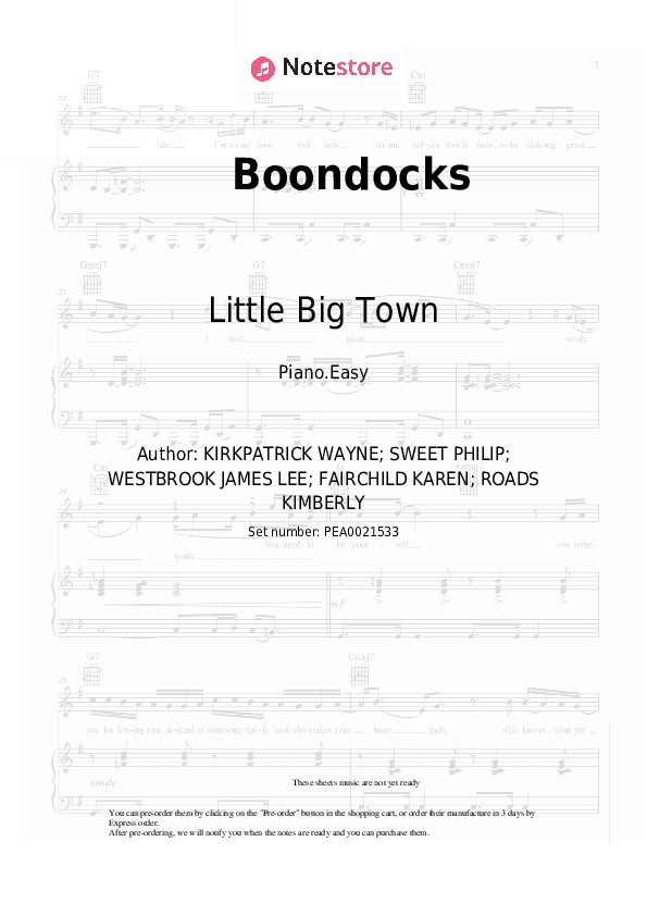 Boondocks - Little Big Town Piano Sheet Music Easy - Piano.Easy
