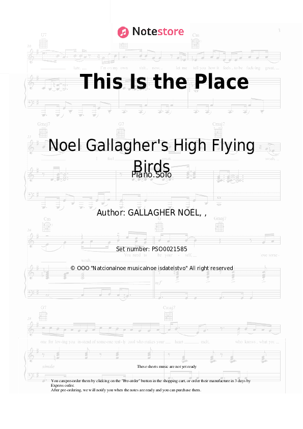 This Is the Place - Noel Gallagher's High Flying Birds Piano Sheet Music - Piano.Solo