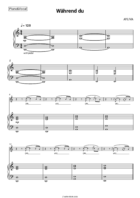 Während du - AYLIVA Piano Sheet Music with the Voice part - Piano&Vocal