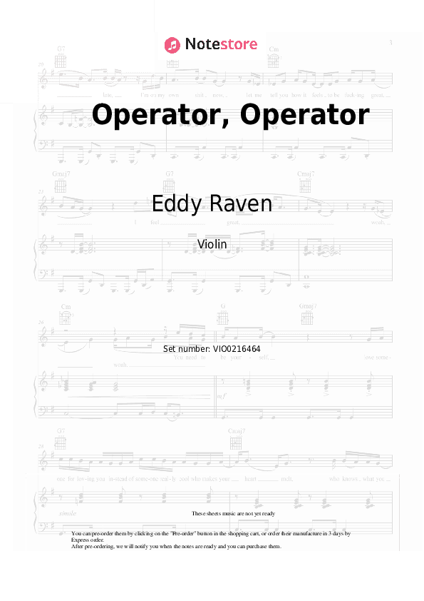Operator, Operator - Eddy Raven Violin Sheet Music - Violin