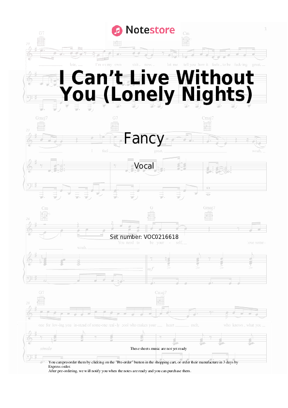 I Can’t Live Without You (Lonely Nights) - Fancy Vocal Sheet Music - Vocal