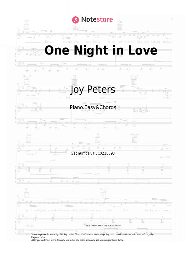 One Night in Love - Joy Peters Sheet Music Easy and Chords - Piano.Easy&Chords