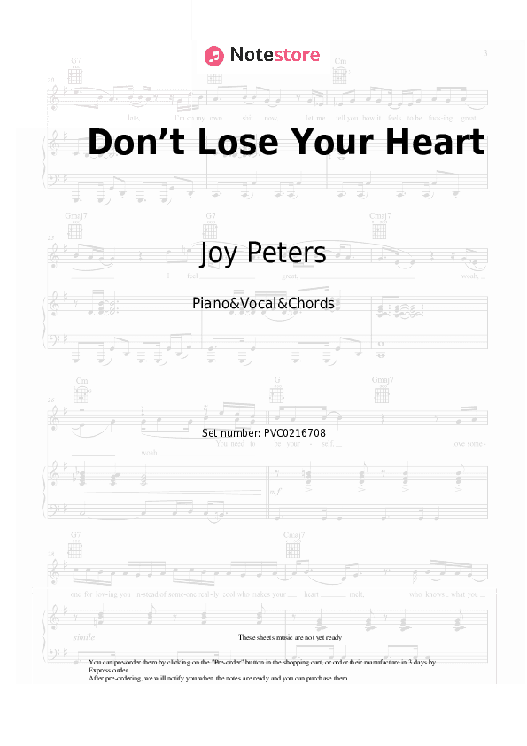 Don’t Lose Your Heart - Joy Peters Piano Sheet Music with the Vocal and Chords - Piano&Vocal&Chords