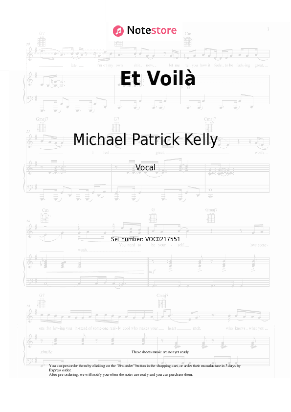 Et Voilà - Michael Patrick Kelly Vocal Sheet Music - Vocal