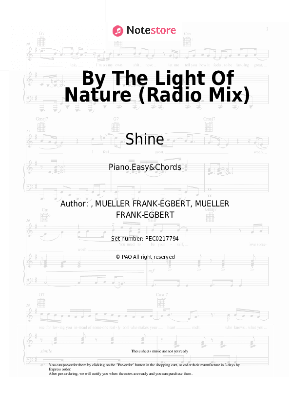 By The Light Of Nature (Radio Mix) - Shine Sheet Music Easy and Chords - Piano.Easy&Chords