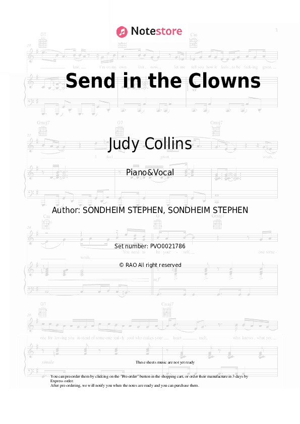 Send in the Clowns - Judy Collins Piano Sheet Music with the Voice part - Piano&Vocal