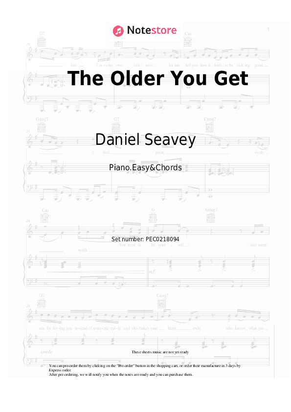 The Older You Get - Daniel Seavey Sheet Music Easy and Chords - Piano.Easy&Chords