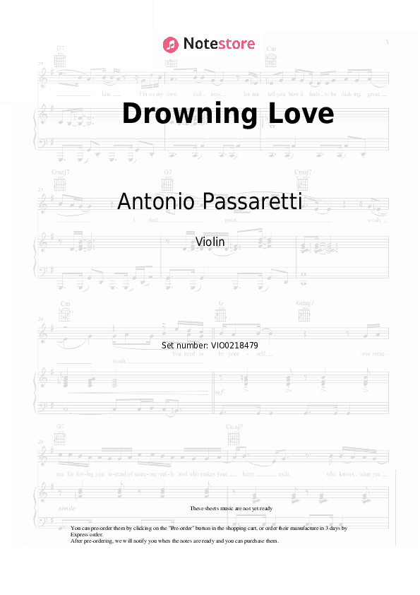 Drowning Love - Antonio Passaretti Violin Sheet Music - Violin