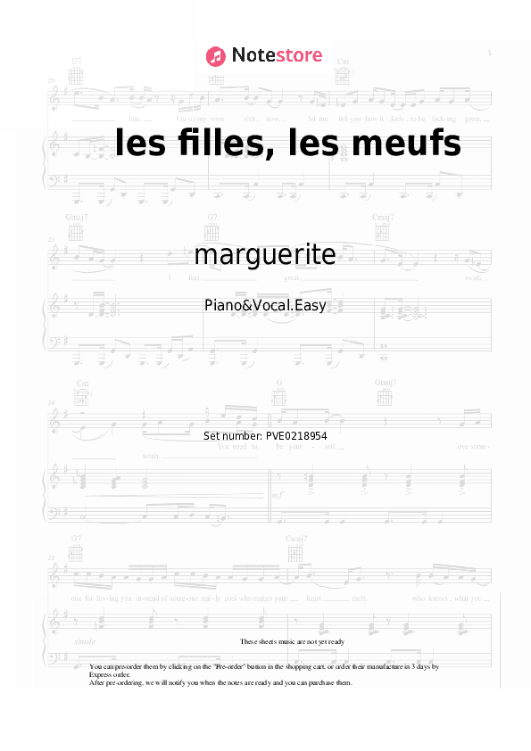 les filles, les meufs - marguerite Piano Sheet Music Easy and Vocal - Piano&Vocal.Easy