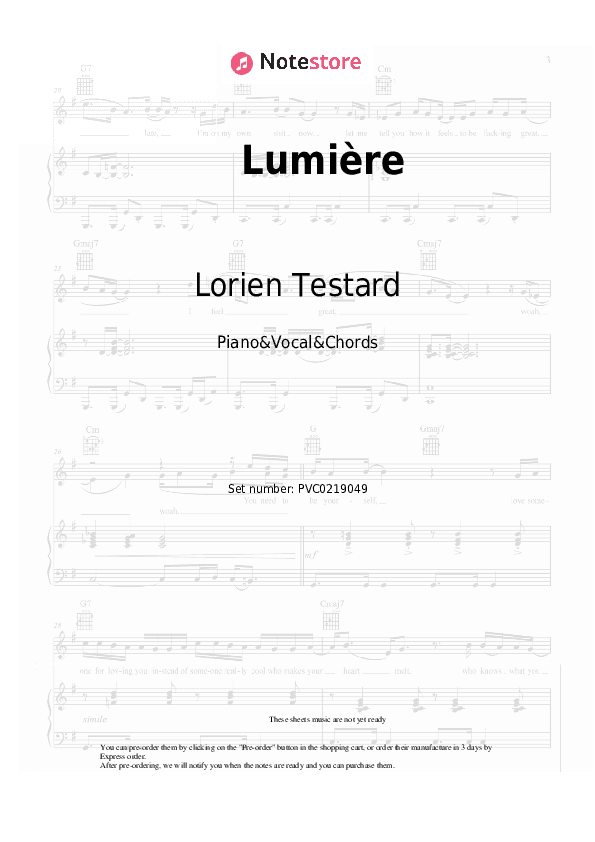 Lumière - Lorien Testard, Alice Duport-Percier Piano Sheet Music with the Vocal and Chords - Piano&Vocal&Chords