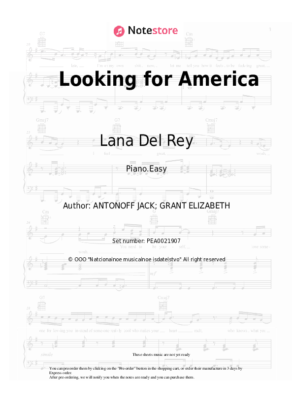 Looking for America - Lana Del Rey Piano Sheet Music Easy - Piano.Easy