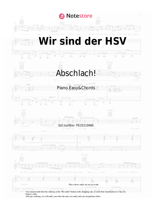Wir sind der HSV - Abschlach! Sheet Music Easy and Chords - Piano.Easy&Chords