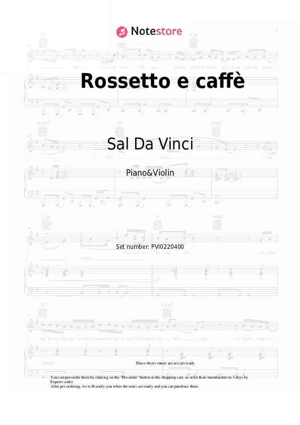 Rossetto e caffè - Sal Da Vinci Piano Sheet Music and Violin - Piano&Violin