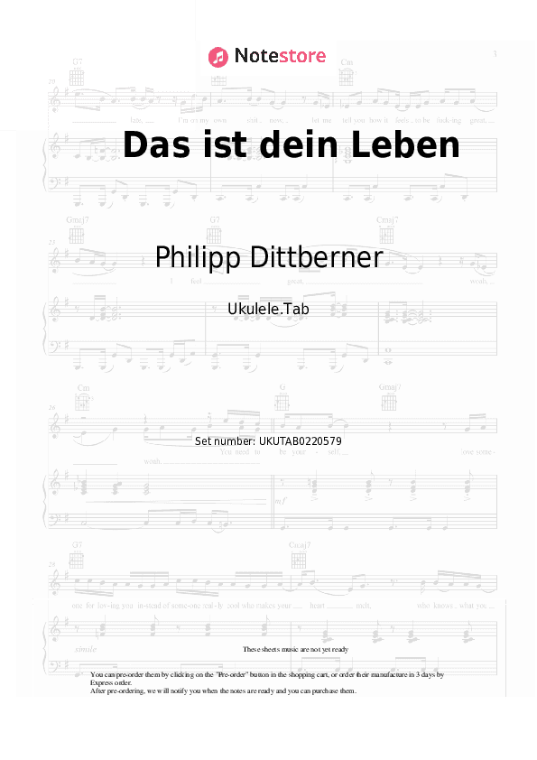 Das ist dein Leben - Philipp Dittberner Sheet Music - Ukulele.Tab