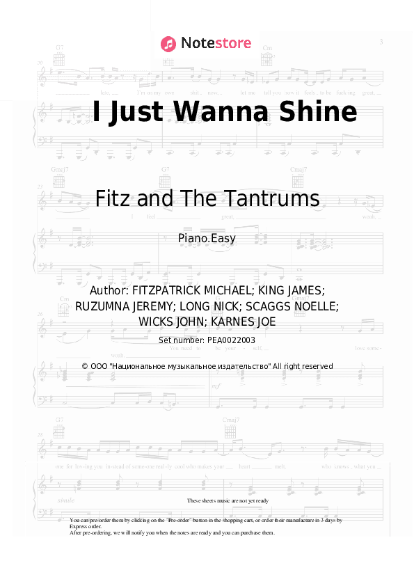 I Just Wanna Shine - Fitz and The Tantrums Piano Sheet Music Easy - Piano.Easy