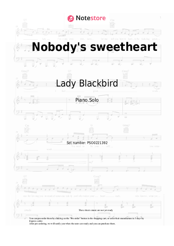 Nobody's sweetheart - Lady Blackbird Piano Sheet Music - Piano.Solo