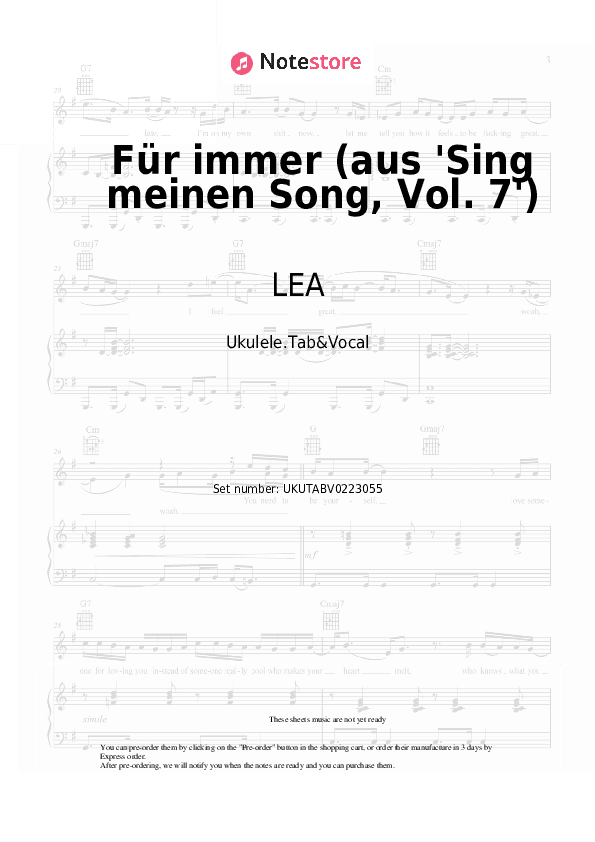 Für immer (aus 'Sing meinen Song, Vol. 7') - LEA, Max Giesinger Sheet Music - Ukulele.Tab&Vocal