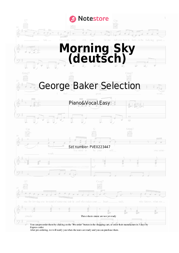 Morning Sky (deutsch) - George Baker Selection Piano Sheet Music Easy and Vocal - Piano&Vocal.Easy