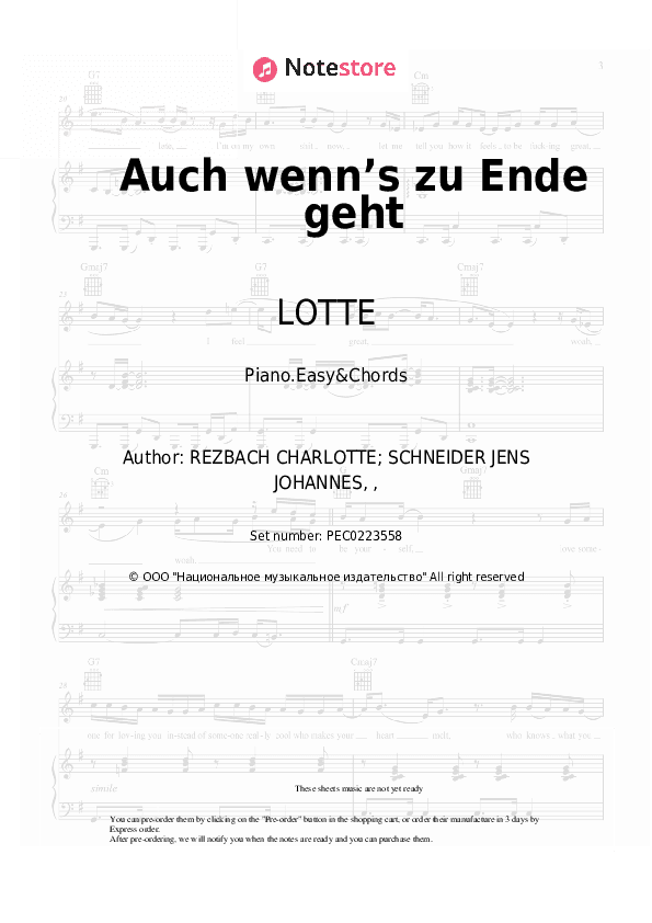 Auch wenn’s zu Ende geht - LOTTE Sheet Music Easy and Chords - Piano.Easy&Chords