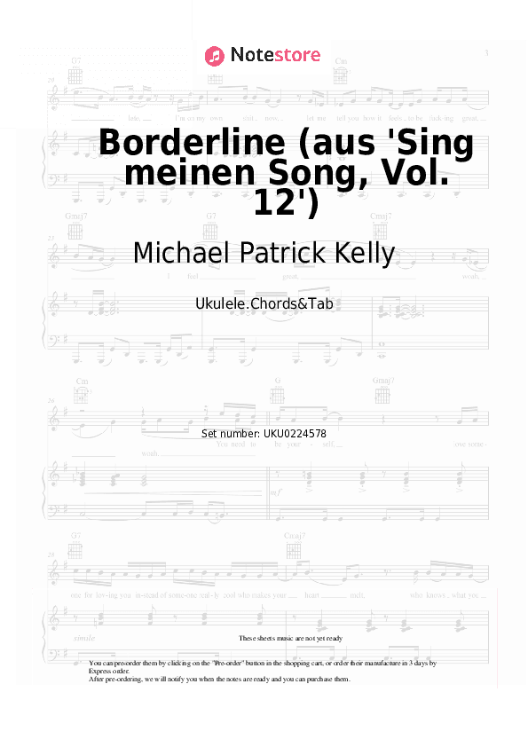 Borderline (aus 'Sing meinen Song, Vol. 12') - Michael Patrick Kelly Ukulele Sheet Music - Ukulele.Chords&Tab
