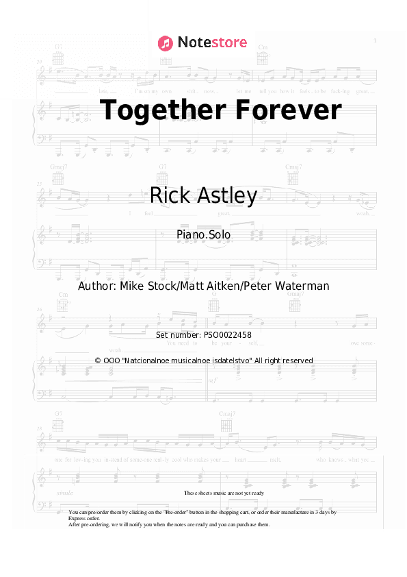 Together Forever - Rick Astley Piano Sheet Music - Piano.Solo