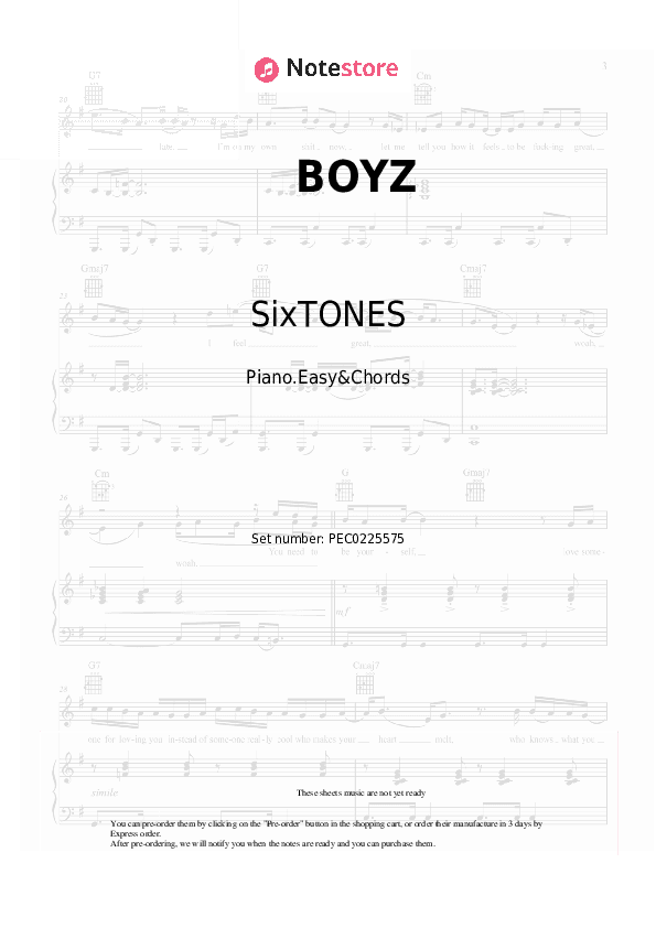 BOYZ - SixTONES Sheet Music Easy and Chords - Piano.Easy&Chords