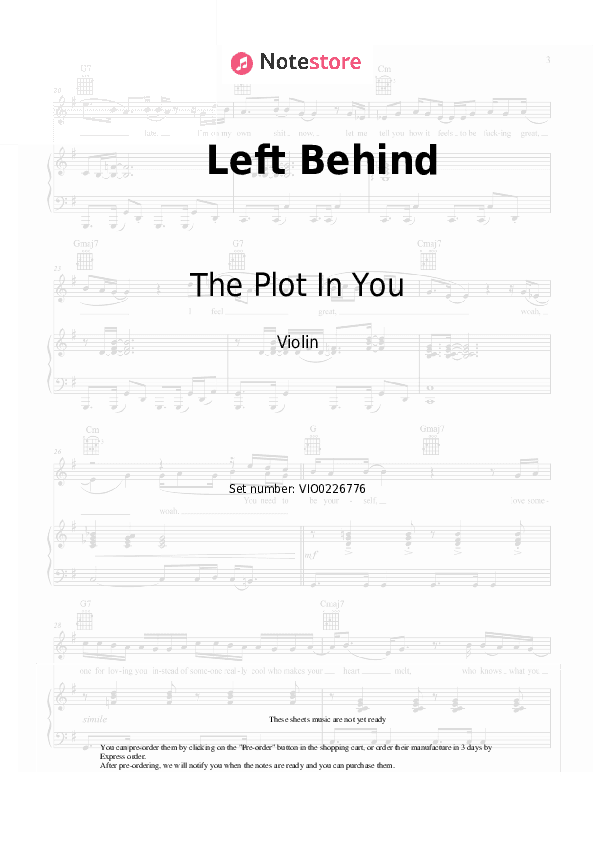 Left Behind - The Plot In You Violin Sheet Music - Violin